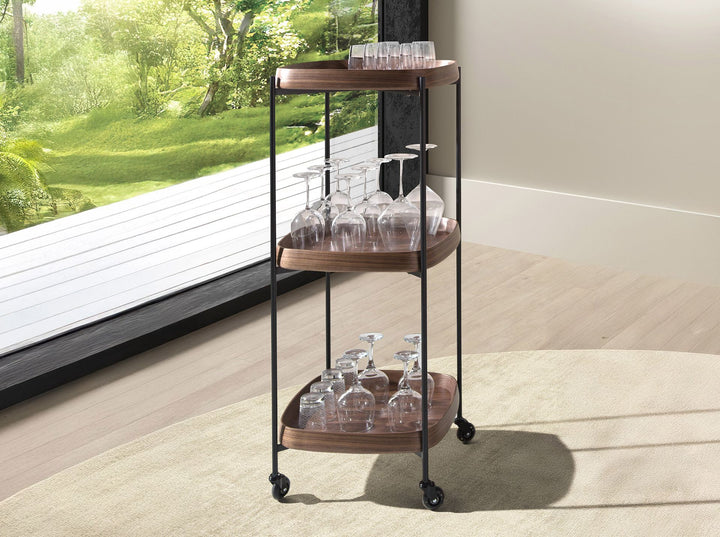 Carrito minibar nogal y acero negro - Baúl piel - El Workshop-50 x 50 x 124 Cm
