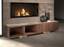 Mueble TV nogal, acero pulido dorado y tapa de mármol porcelánico - Mueble TV - El Workshop-200 x 45 x 42 Cm
