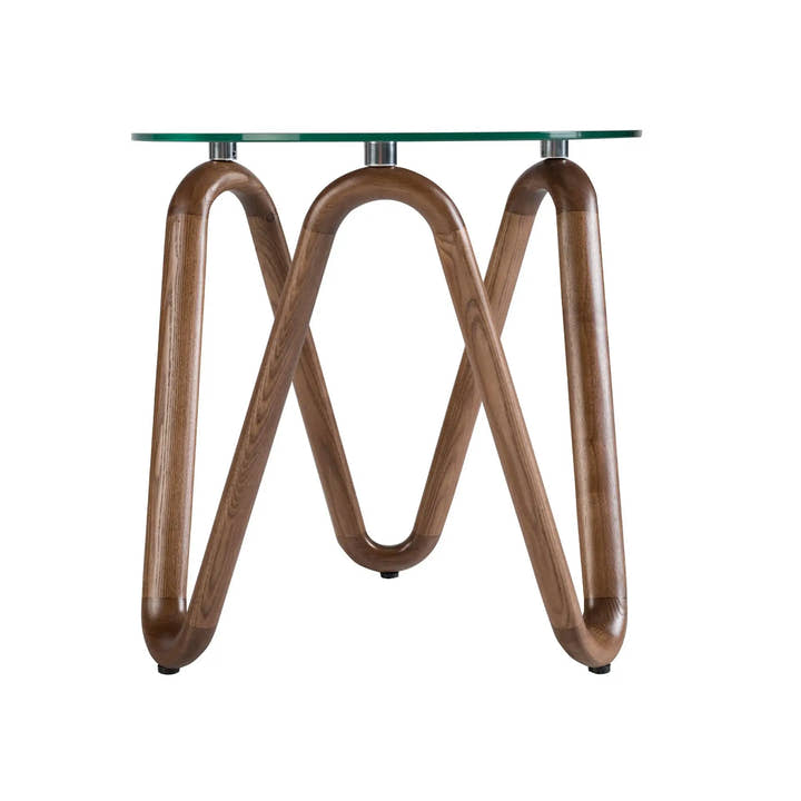 Mesa rincón redonda cristal templado y nogal - Mesa auxiliar - El Workshop - madera - oscura