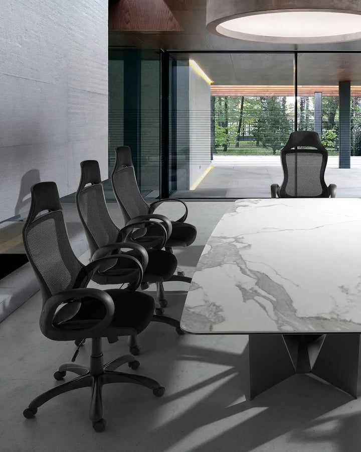 Black fabric swivel office chair