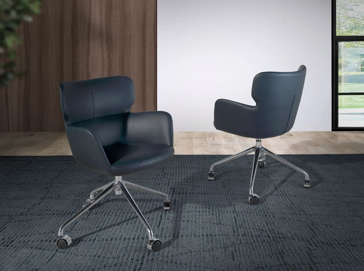 Blue leatherette swivel office chair