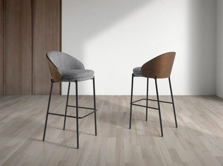 Grey and walnut fabric stool