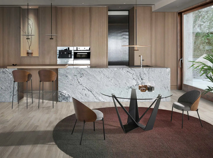 Grey and walnut fabric stool