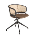 Brown rattan and velvet swivel chair