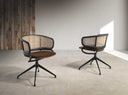 Brown rattan and velvet swivel chair