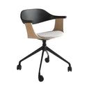 Swivel office chair in light grey fabric and black PVC