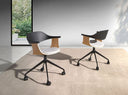 Swivel office chair in light grey fabric and black PVC