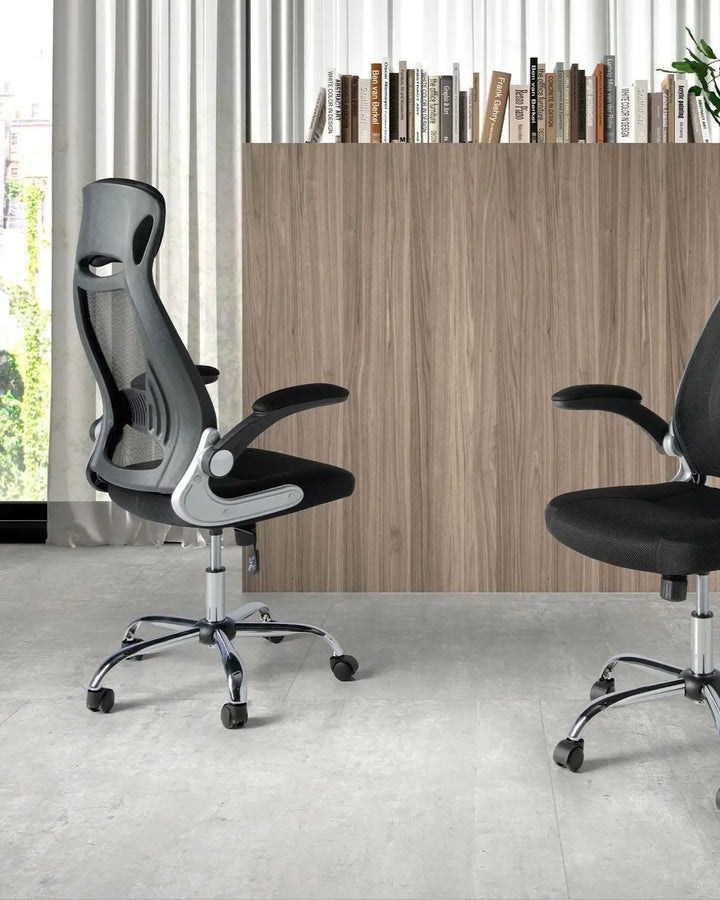 Black fabric swivel office chair