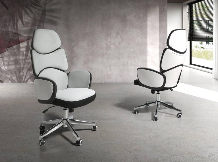 Silla oficina giratoria tela gris claro y pvc blanco brillo - Silla - El Workshop - gris - claro