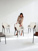 silla beesd madera natural y tapicería gris