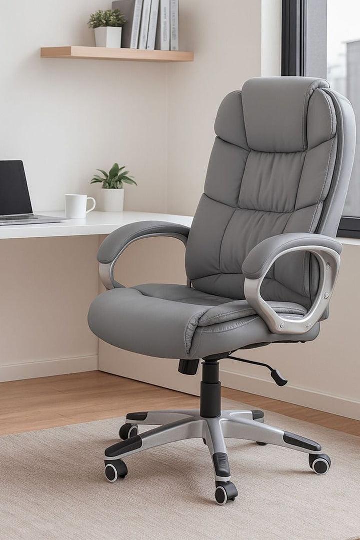 Grey leatherette swivel office chair