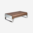 Rectangular walnut and chrome-plated steel coffee table