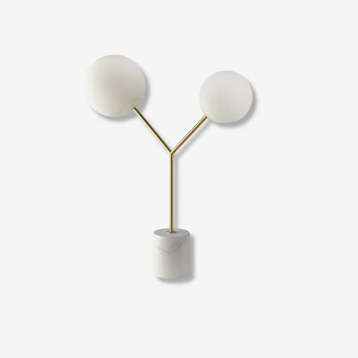 White marble, gold-plated steel and white glass table lamp