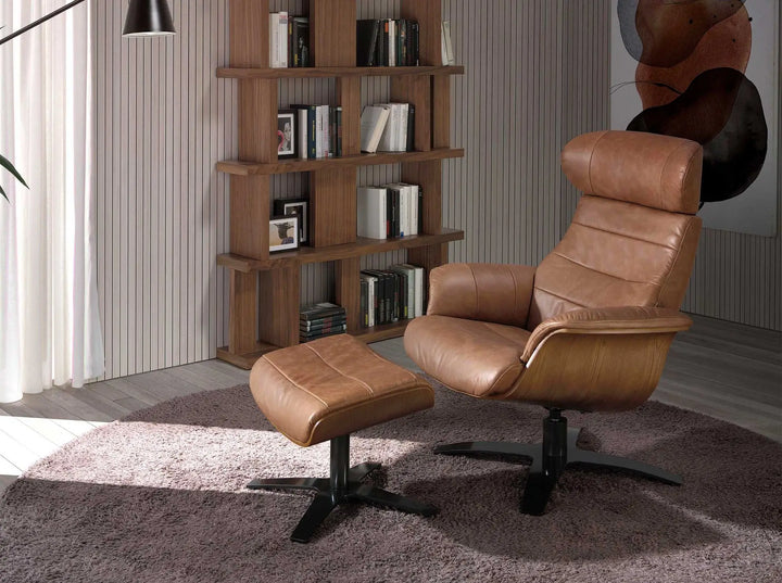 Sillón giratorio reclinable piel camel - Sillón - El Workshop-