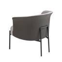 Fauteuil van grijze stof en donkergrijs kunstleer