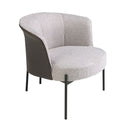 Fauteuil van grijze stof en donkergrijs kunstleer