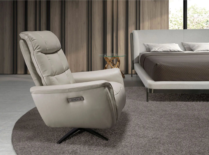 Sillón relax giratorio piel gris en ambiente decorado (2)