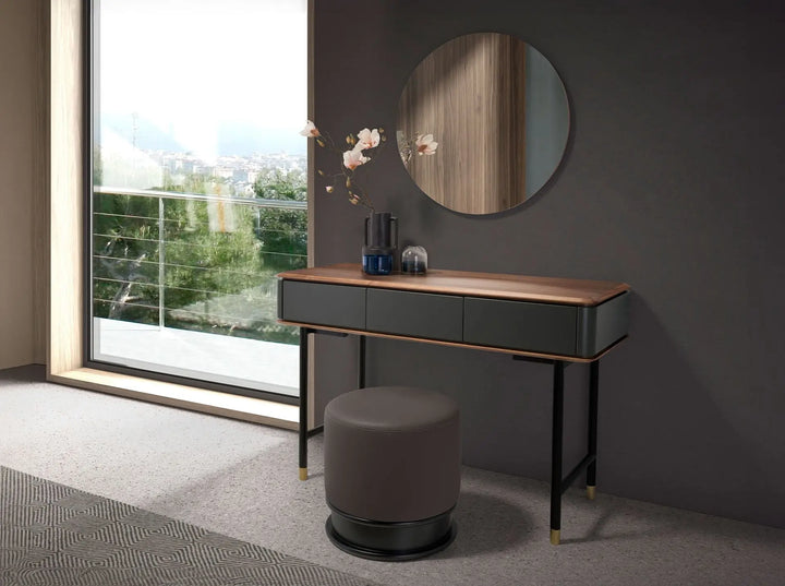 Donkergrijze kunstleren poef