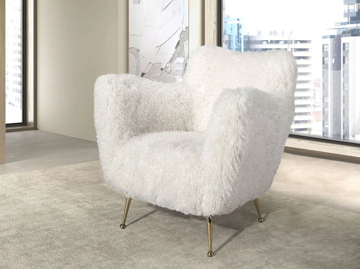 White long-haired fabric armchair
