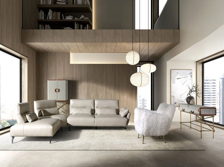 Witte langharige stoffen fauteuil