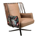 Draaifauteuil in leer en stof met bruine print