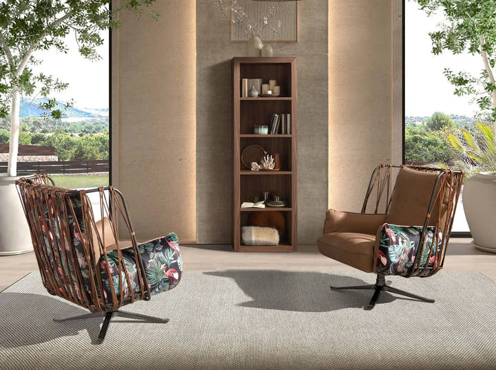 Sillón giratorio piel y tela con estampado marrón - Sillón - El Workshop - camel