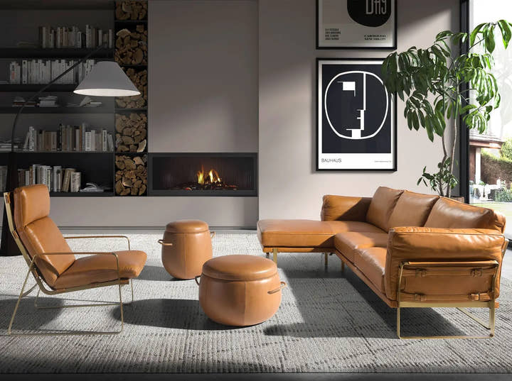 Puff piel camel - Reposapiés y puffs - El Workshop - 