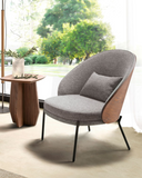 Fauteuil van grijze en walnootkleurige stof