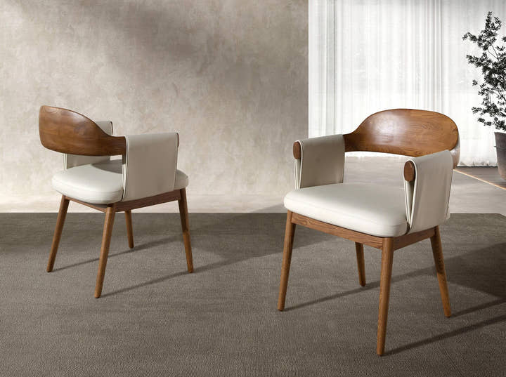 Silla nogal y polipiel crema - Sillas - El Workshop - Nogal