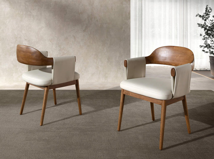 Silla nogal y polipiel crema - Sillas - El Workshop - Nogal