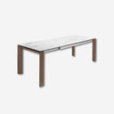 Rectangular extendable dining table in porcelain marble and walnut