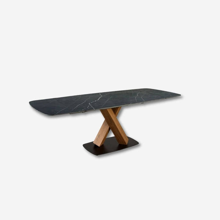 Mesa comedor extensible ovalada barril mármol porcelánico y nogal - Mesa de comedor - El Workshop - Negro