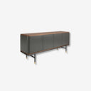 Dark grey wood sideboard, black steel and walnut top