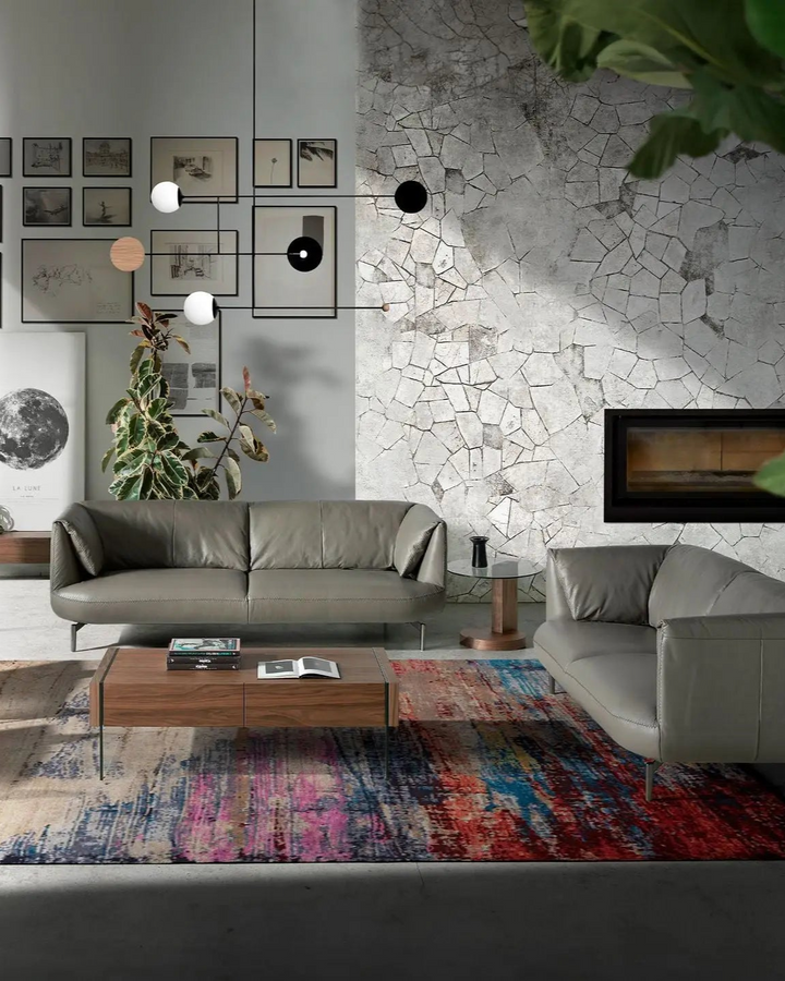 2-seater dark grey leather sofa