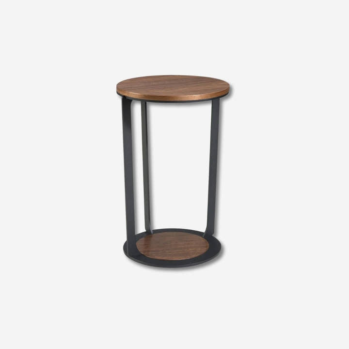 Mesa rincón redonda nogal y acero negro - Mesa auxiliar - El Workshop - Ø38x56cm