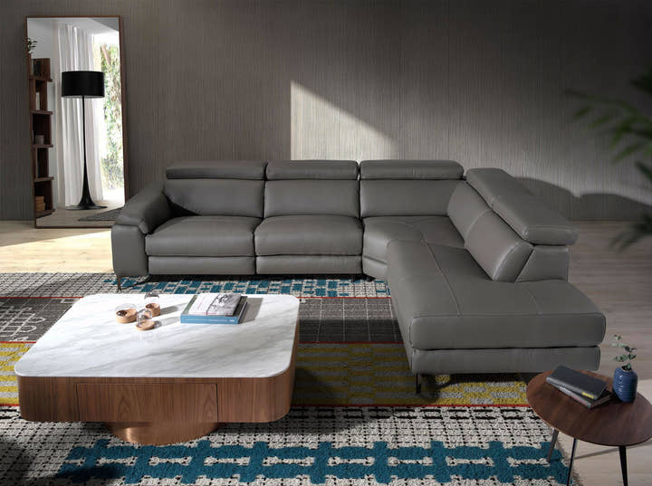 Sofá chaise longue relax derecha piel gris oscuro - Sofás - El Workshop - gris