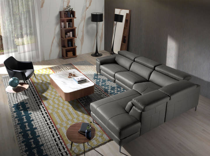 Sofá chaise longue relax derecha piel gris oscuro - Sofás - El Workshop - gris