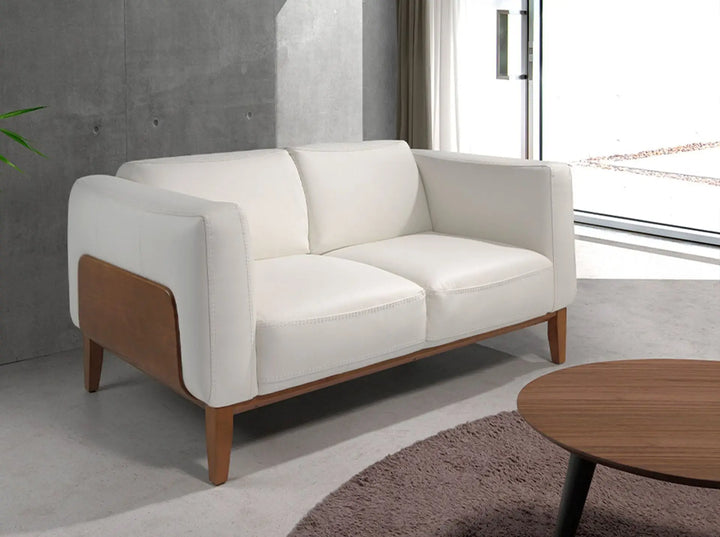 2-seater white leather sofa