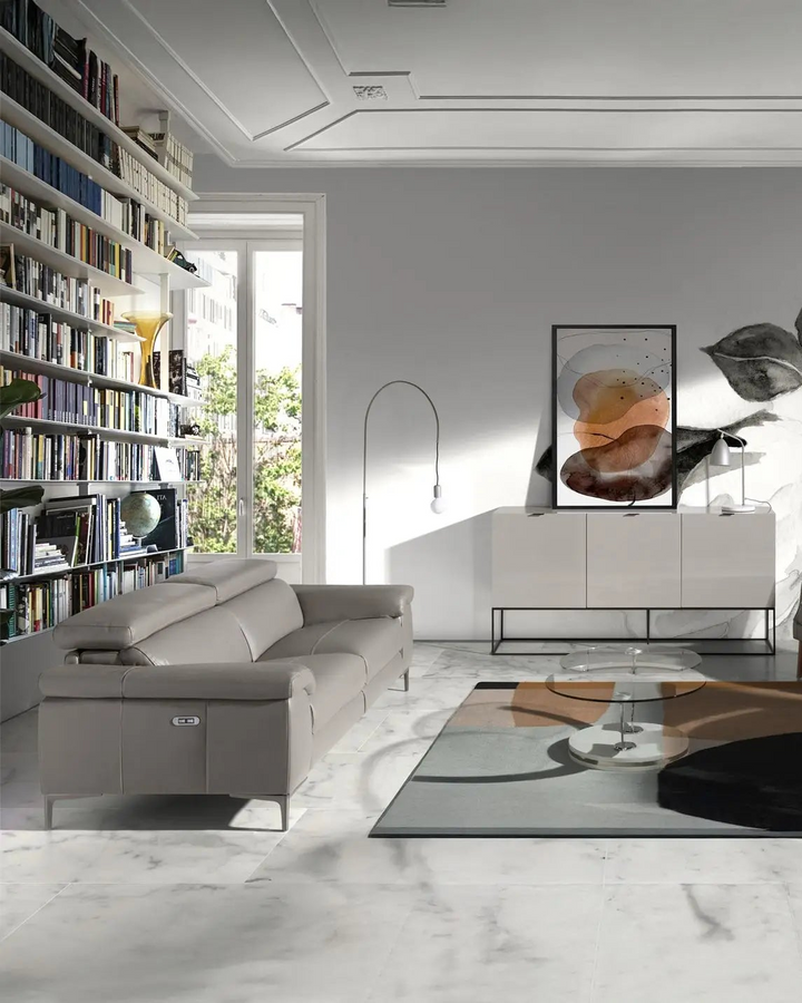 2-seater dark grey leather relax sofa