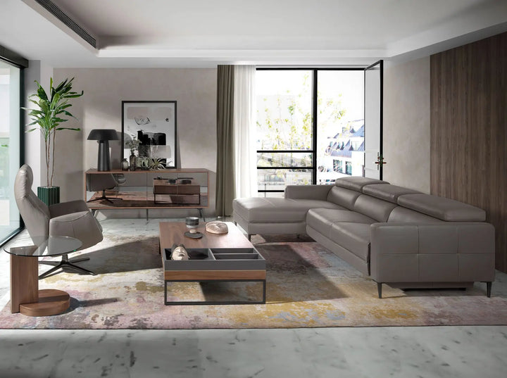 Relaxfauteuil links, donkergrijs leer