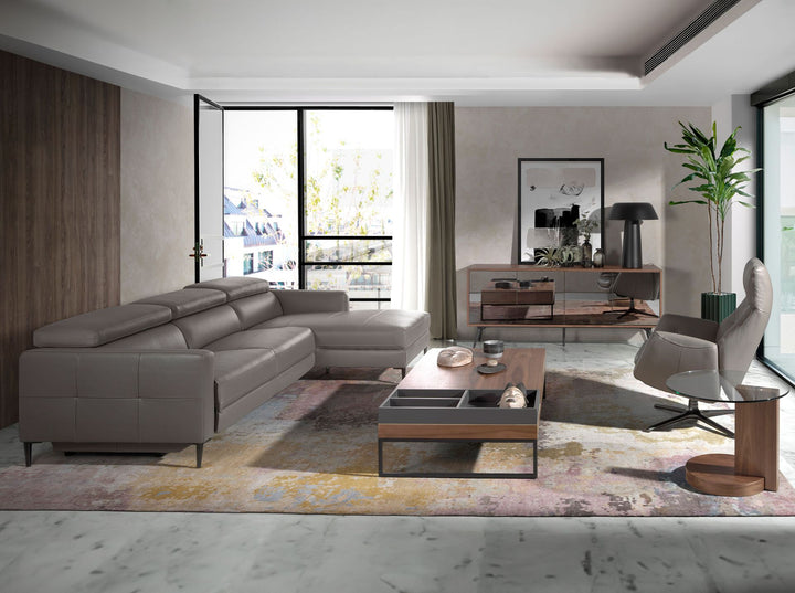 Sofá chaise longue relax derecha piel gris oscuro - Sofá - El Workshop-Gris Oscuro