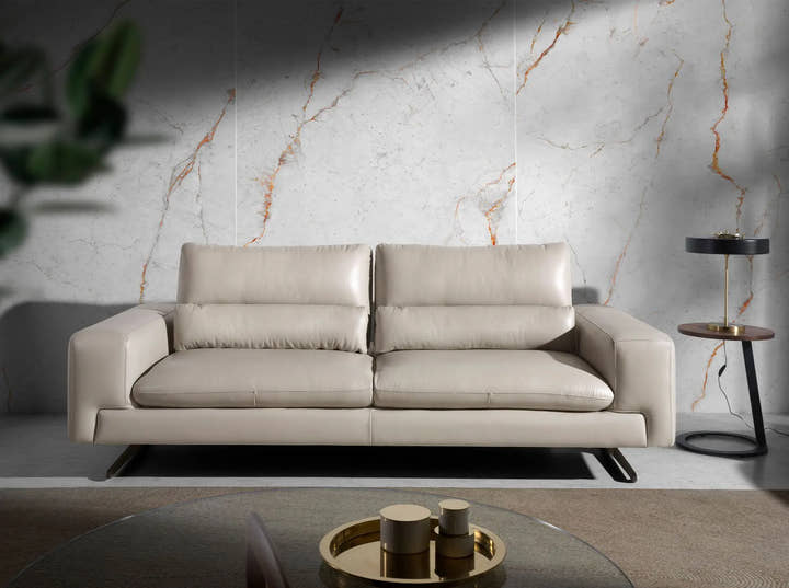 Sofá 3 plazas piel gris taupe - Sofá - El Workshop - 223x112x87cm