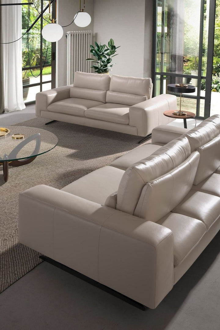 3-seater taupe leather sofa