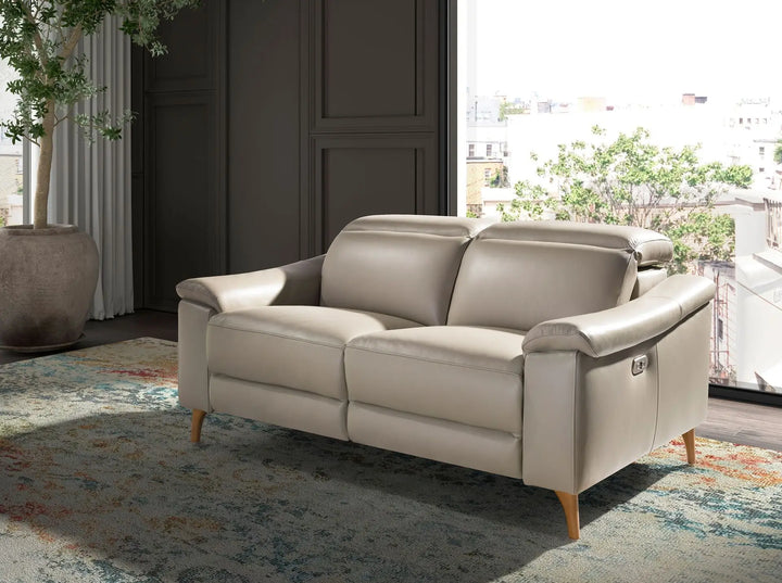 Relaxing 2-seater sofa in taupe grey leather