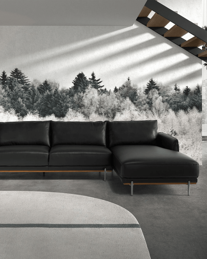 Zwarte leren chaise longuebank rechts