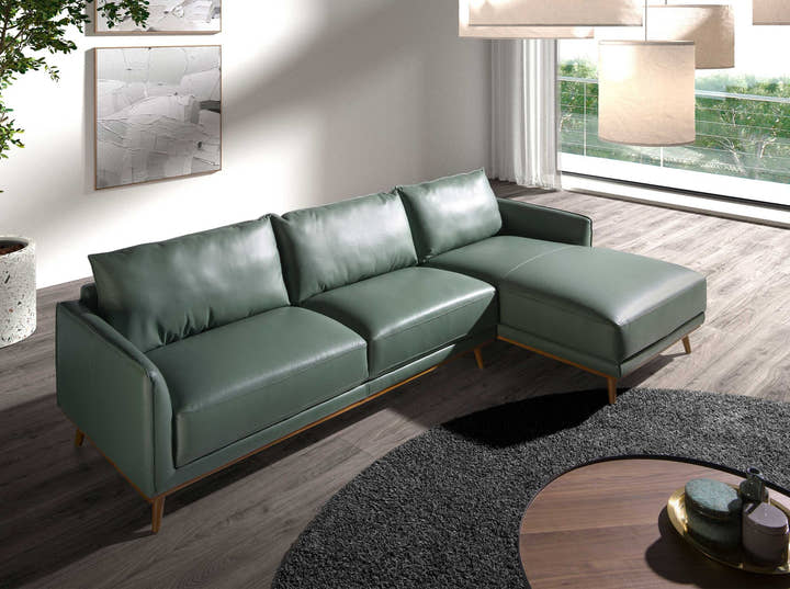 Sofá chaise longue derecha piel verde - Sofás - El Workshop - verde