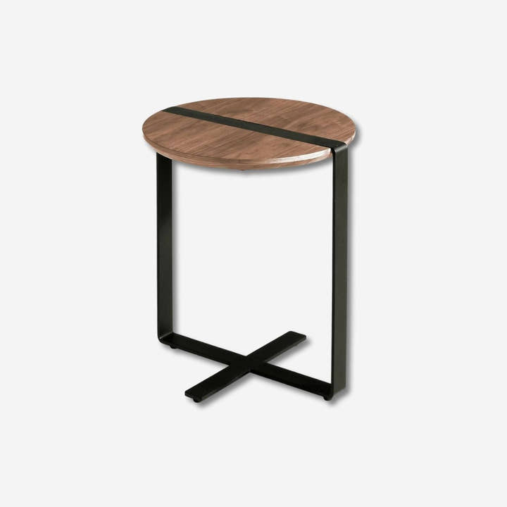 Mesa rincón redonda nogal y acero negro - Mesa auxiliar - El Workshop - Natural