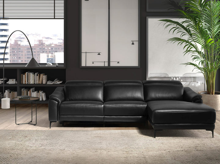 Ontspannende chaise longuebank rechts in zwart leer