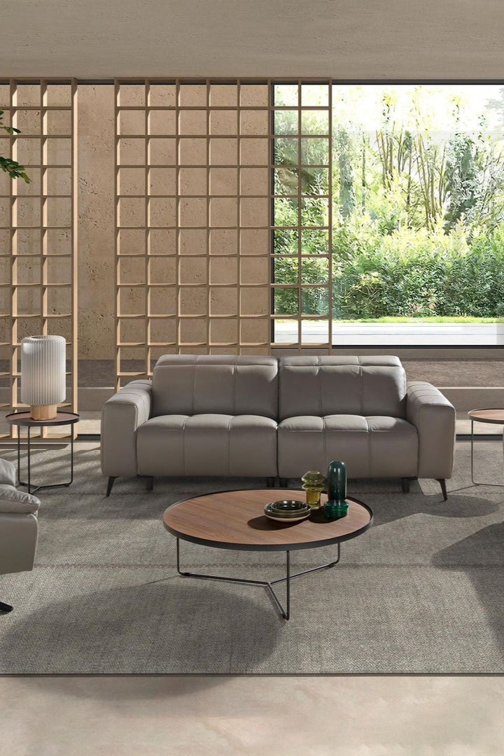 3-seater gray leather relax sofa