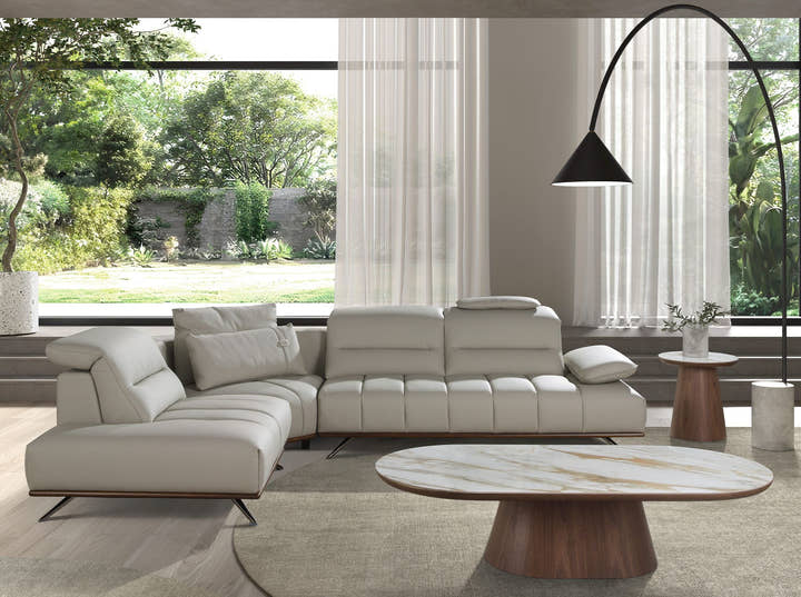 Sofá chaise longue izquierda piel gris claro - Sofás - El Workshop - gris claro